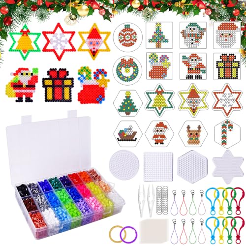 Cuentas para Planchar Navidad,5000 pcs Cuentas para Planchar 5mm,24 Colores Cuentas de Hierro Fusibles,Fuse Beads Kit con Papel de Planchado,para Niños y Niñas Artesanía Creativa Diversión
