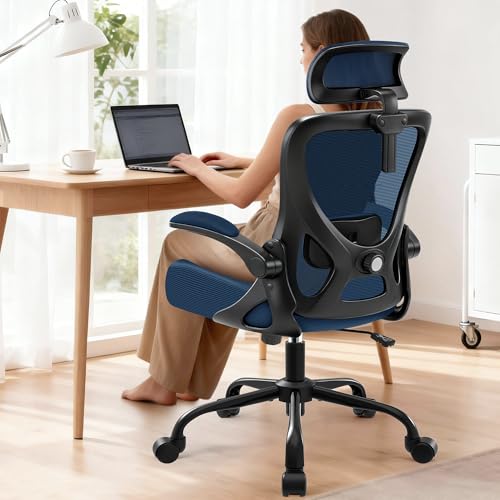 Image of AreShark Office Chair - Ergonomic Desk Chair Breathable Mesh Chair with 2D Headrest & Adjustable Lumbar Support - Executive High Back Rolling Swivel Computer Gaming Chair with Wheels Flip-up Armrests
