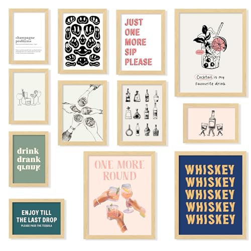 97 Decor Bar Cart Accessories And Decor - Alcohol Posters Bar Pictures, Vintage Drink Posters Aesthetic, Retro Trendy Wall Art Prints, Cocktail Decorations for Home (8x10 Unframed)