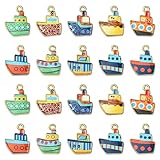 Stiesy 30 Stück 10 Stile Schiff Charms Emaille Boot Charms bunt bedruckte Schiffsanhänger Meer Transport baumeln Charms für DIY Handwerk Schmuck machen