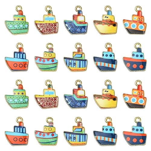 LiQunSweet 30 Pcs 10 Styles Enamel Vehicle Themed Transportation Travel Charms Nautical Cruise Ship Boat Charms for DIY Jewelry Making