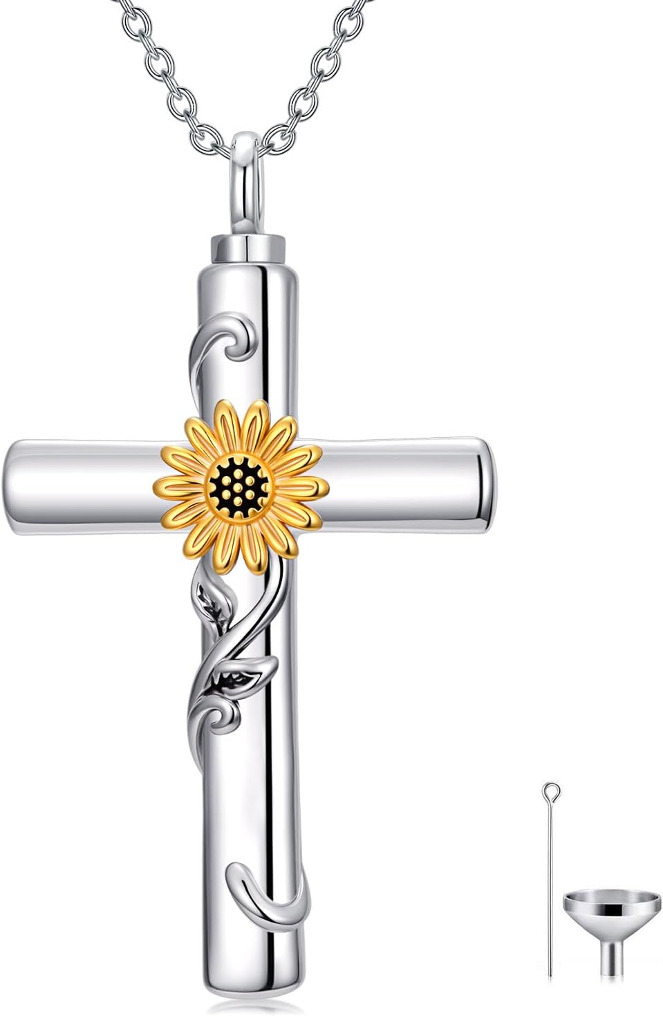 POIUY Cross Urn Necklaces for Ashes Sunflower Rose Daisy Lily Lotus Cross Flower Cremation Necklace Memorial Keepsake Jewelry for Women Men Sympathy Bereavement Gift for Loved Ones