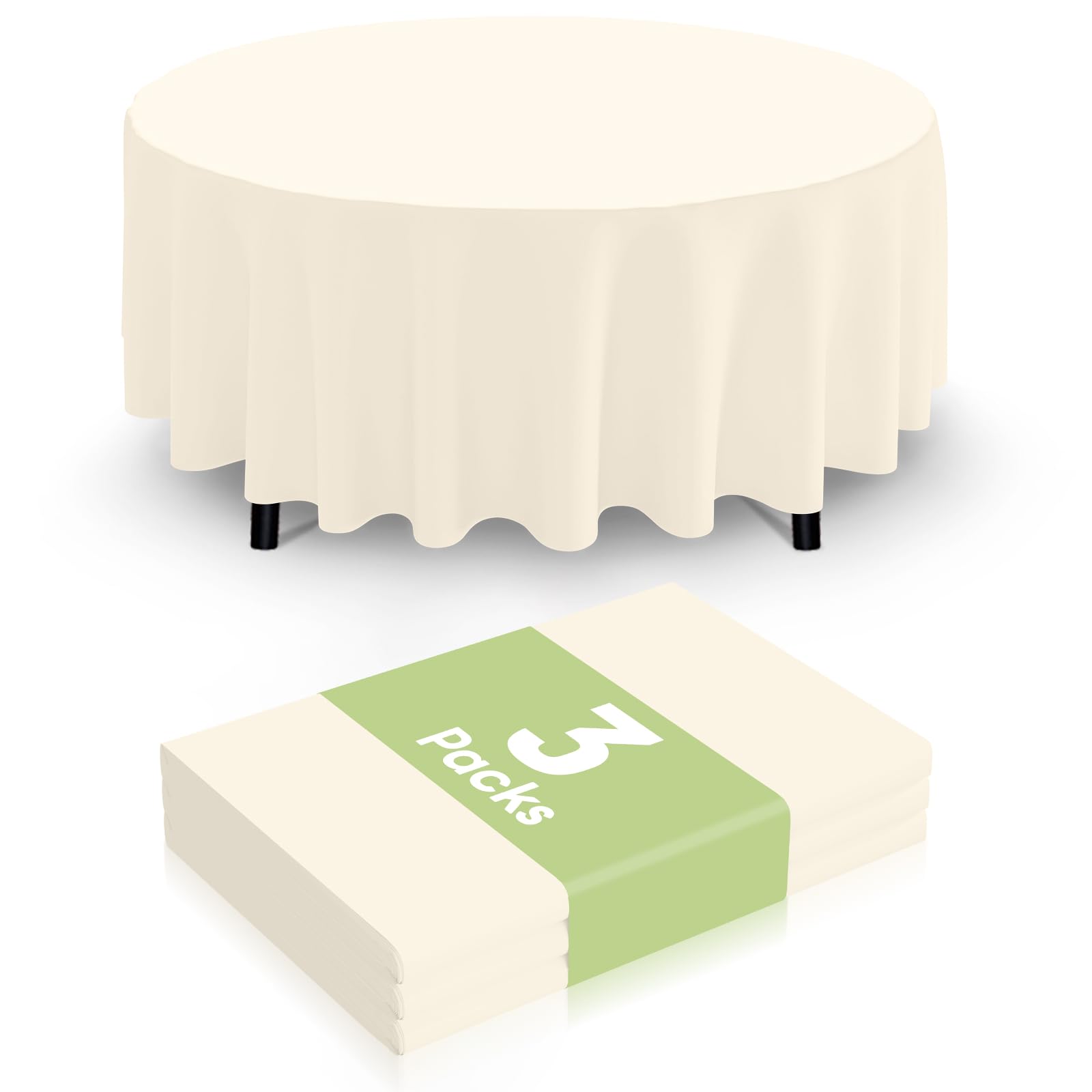 Smiry Disposable Table Cloth 3 Pack, 84 Inch Round Waterproof Plastic Tablecloth, Decorative Round Table Covers for Party, Birthday, Picnic, Beige