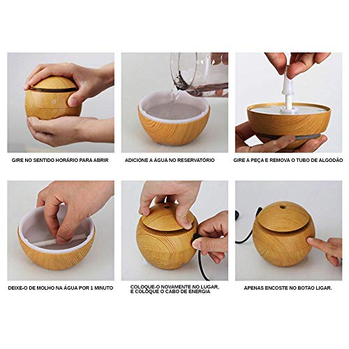 Difusor De Aromas Elétrico, LED, 7 Cores, USB