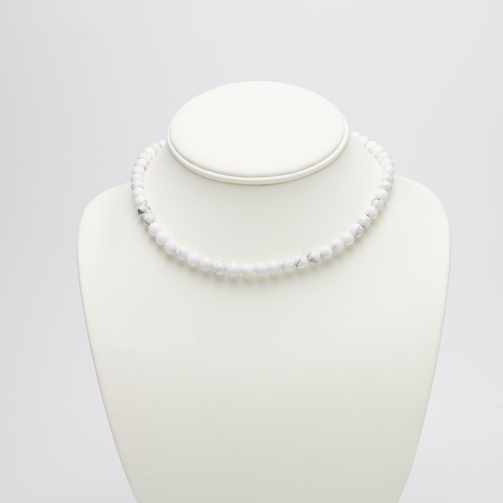 Collana girocollo fatta a mano con pietre preziose da 6 mm per donne e ragazze - Gioielli con perline di cristallo curativo con pietre preziose naturali (Turchese bianco)