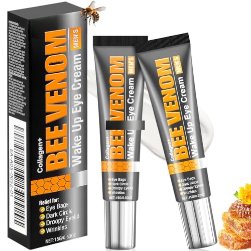 Lot De 2 CrèMes Contour Des Yeux Flysmus Bee Venom Ointment Pour Hommes, Wake Up Eye Cream CrèMe Contour Des Yeux Anti-âGe Pour Hommes Cernes, Poches Sous Les Et Poches