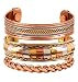 Touchstone India tibetana espiritual buda pulsera tres metal cobre latón paz curación chakra yoga meditación mantra joyería para mujer Conjunto de 3 Cobre 2