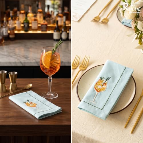 Image of Cocktail Napkin by R home, Citrus Splash Large Cocktail Napkins, Marine Blue 16X16 Inch Party Napkins for Home Bar, Drinks, Cocktails & Entertaining, Set of 6