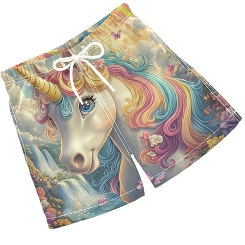 Pigsaly Boys Swim Trunks Unicorn Rainbow Colorful Butterfly Boys Board Shorts Swimsuit Swimwear Summer Bathing Suit 3T