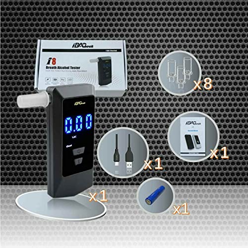 Image of Rechargeable Breathalyzer with Auto Flow detect and Auto Cleaning Feature, 10 Memories and LED Display Visible at Night (Black 088+)