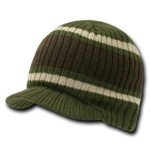 DECKY mens Visor Beanie Hat, Olive, One Size US
