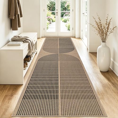NeEnjoyko Alfombra moderna de yute fácil de arcoíris, lavable, para sala de estar, patio, naturaleza, interiores y exteriores, alfombra antideslizante para oficina, caravana, patio trasero, 80 x 300