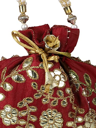 Aditi Wasan Silk Potli Bag, Golden and Silver Zari Embroidered - Image 6