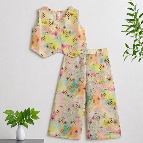 Image of The Magic Wand Woven Digital Printed Co-ord Set For Kids Girls, Sleeveless Top With Palazzo Pant Two-Piece Western Stylish Clothing Set For Festivals