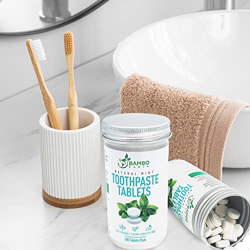 200 Pack Natural Toothpaste Tablet Bits - Chewable Mouthwash Whitening Bite Tablets For Teeth Sls & Fluoride Free Eco & Travel Friendly - Zero Waste Packaging - Mint & Activated Charcoal (Peppermint) #TOP6