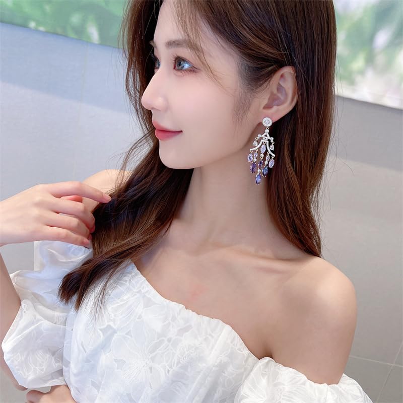 Delicate 14K Gold Moissanite Water Drop Tassel Earrings, Geometric Crystal Chandelier Earrings, Jewelry For Party And Bridal Weddings4