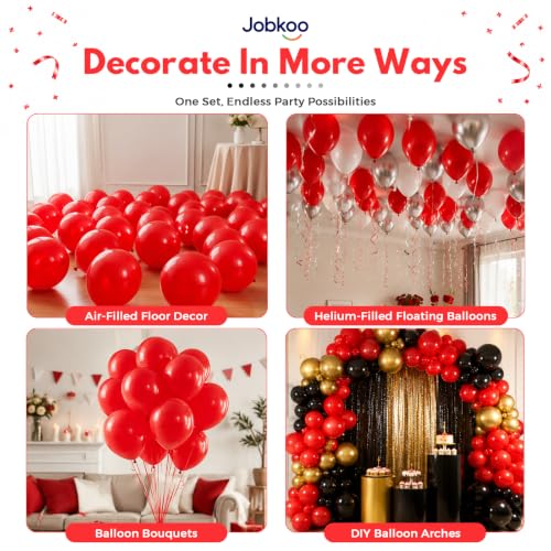 Image of Jobkoo Red Balloons 12 Inch, 50 Pcs Matte Red Latex Balloon