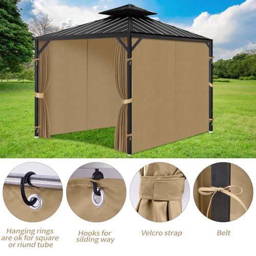 aonear Gazebo Privacy Curtains with Zipper 4-Panels Side Wall Universal Replacement for Patio, Outdoor Canopy, Garden and Backyard (Curtain Only) (Khaki, 12'x14') by aonear - Image 3
