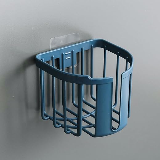 1pc Wall-Mounted Toilet Paper Holder, Punch-Free Toilet Roll Paper Organizer, Space-Saving Tissue Basket, Bathroom Accessories, Blue