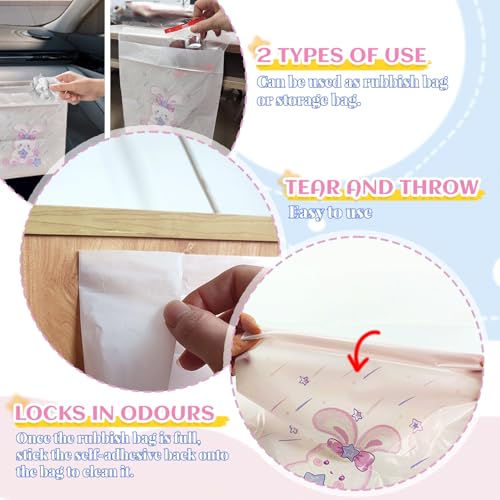 Image of BOROLA 30PCS Disposable Car Trash Bags, Self-Adhesive, Portable Garbage Bags for Car, Travel, Office, Kitchen, and Home, Stick-On Design, Convenient & Multi-Functional(Pink Rabbit Design)