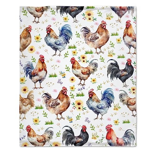 Prabhutaratna Chicken and Sunflower Blanket Soft Cozy Throw Blankets Flannel Blankets for Couch Bed Living Room 60