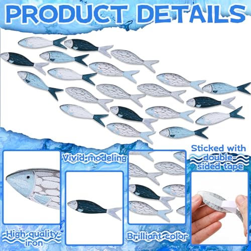 Blulu 20 Pcs Summer Coastal Metal Fish Wall Art - Modern Beach Themed Ocean Wall Decoration for Bedroom & Living Room (Vibrant Color) - Image 4