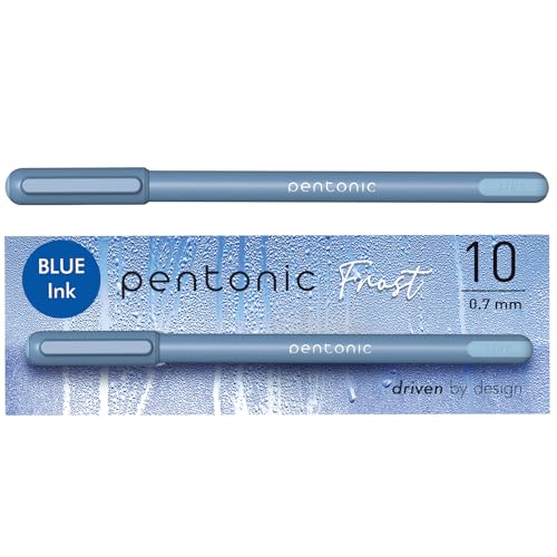 Pentonic Ballpoint Pens, 10 Count, Frosted Pale Blue Barrel, Blue Ink, 0.7mm Fine Point
