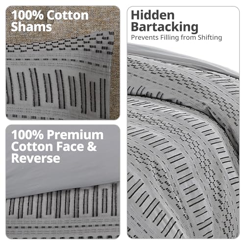 Image of INK+IVY Luxurious Cotton-Bedding Set - Mid Century Trendy Geometric Design, All Season Cozy-Cover With Matching-Shams, King /Cal King, Rhea Jacquard Grey /Black