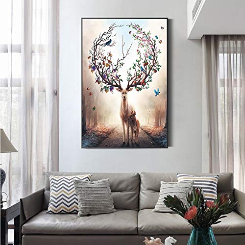 Stampa su Tela Wall Art Decorazione Domestica della Foto di Arte della Parete dei Cervi fortunati per i manifesti del salone50x75cmPittura Senza Cornice
