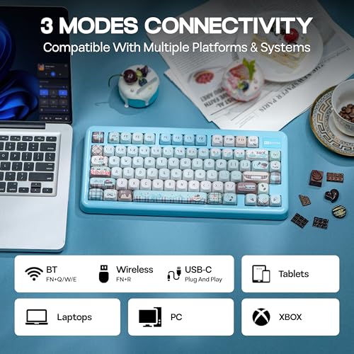 Image of KiiBoom Phantom81 Lite 75% Gasket Mechanical Keyboard, QMK&VIA Programmable, 3 Modes Wireless Gaming Keyboard, RGB Backlights, ABS Case + UV Tech, Hot-Swappable for Windows /Mac /Linux (Blue)