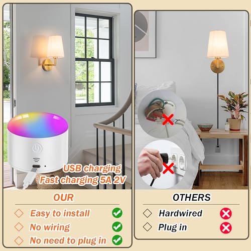Image of Wall Sconce Battery Operated Wall Light Fixure with Remote Control, Dimmable Battery Operated Wall Sconces Set Of Two, Indoor Wireless Wall Mounted Lamp with Rechargable Bulb For Bedroom Living Room (