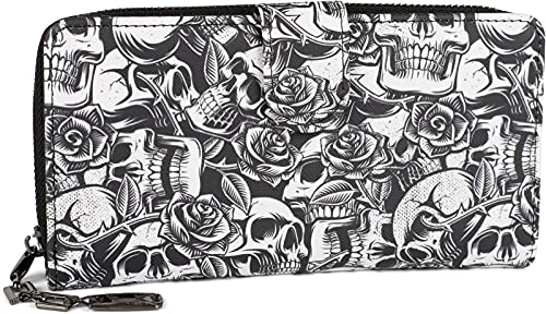 styleBREAKER Billetera para Mujeres con Estampado de Calaveras, Cremallera y botón a presión, Monedero 02040151, Color:Negro-Blanco Cover