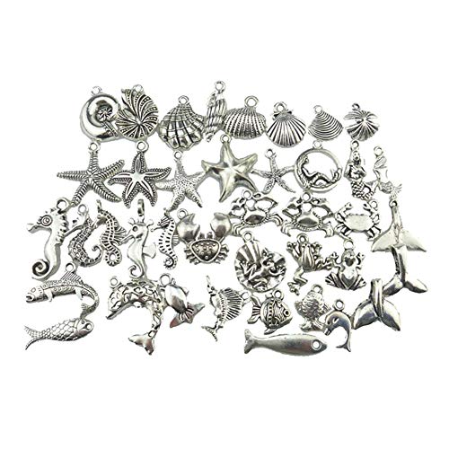 Weanty Lot de 40 breloques pour création de bijoux - Perles - Animal de mer - Étoile de mer - Coquillage - Pour porte-clés, collier, bracelet, accessoires Cover