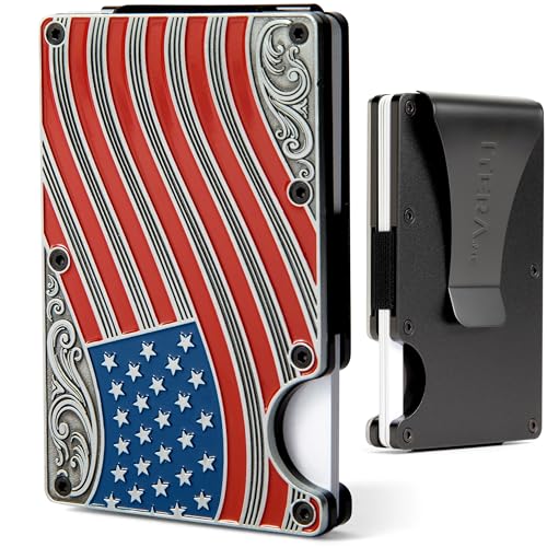 American Flag Wallet Engraved Metal Cardholder/WITH REMOVABLE Money Clip for Men with RFID Blocking - Slim, Stylish, and Secure Credit Card Holder (Red, White, Blue)