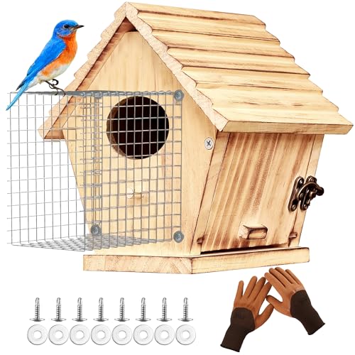 2Pcs Bluebird House Protector Guards, Stainless Steel Wire Mesh Snake & Predator Baffle, 6 x 4 x 4 in, Protects Eastern Bluebird & Babies from Snakes/Squirrels for Cavity-Nesting Birds (Square)