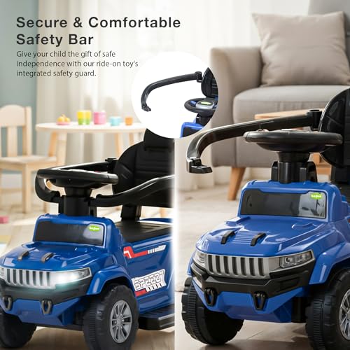 Image of Baybee Speedy Pro Baby Ride on Car for Kids with Parental Handle | Portable Kids Car with LED Lights, Music, Backrest & Basket | Toy Rideons Jeep | Toddler Push Baby Cars for 1 to 3 Years (Blue)