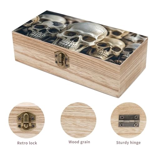 Boîte de rangement en bois sculpté crânes avec couvercle robuste - 4