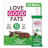 Love Good Fats Keto Bars, Truffle Mint Chocolate Chip - Plant-Based Protein Snack, Low Carb, Low Sugar, Gluten Free, Non GMO, 12 Pack