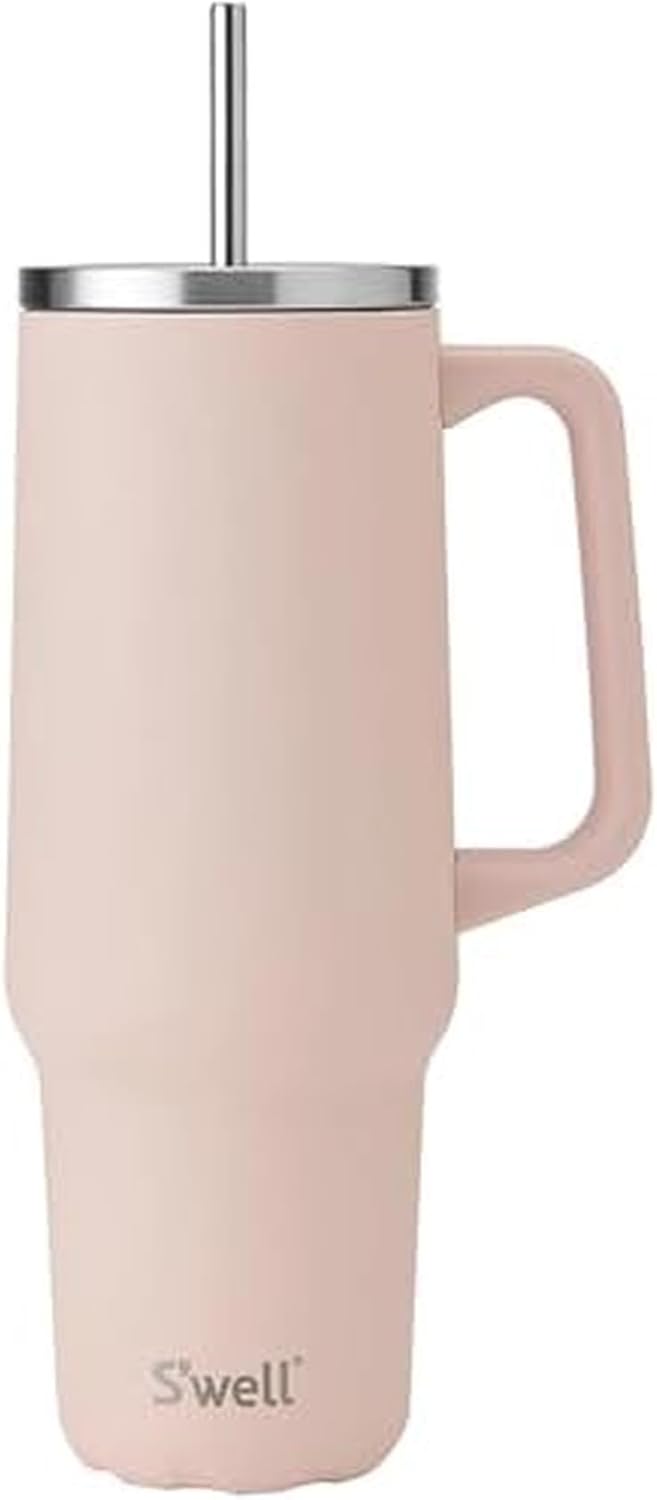 S'well Recycled Stainless Steel Tumbler XL with Straw and Handle, 40oz, Himalayan Salt, Triple Layered Vacuum Insulated Containers Keeps Drinks Cold for 50 hours and Hot for 10