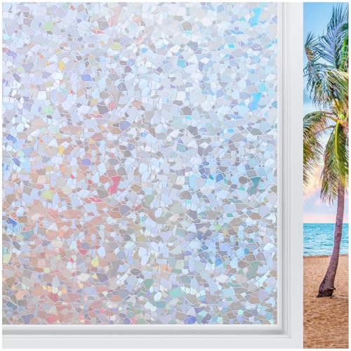 rabbitgoo Rainbow Window Privacy Film Decorative Stained Glass Diamond Pattern