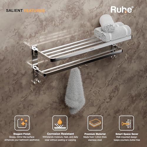 Image of Ruhe Dual Folding Towel Rack | Premium Grade Stainless Steel Dual Folding Towel Rack /Towel Holder /Towel Stand /Accessories for Bathroom and Kitchen | (24 Inches)