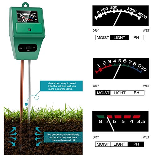 HAYI Soil pH Meter, 3-in-1 Soil Moisture/Light/pH Meter, Moisture Meter for Plants, Digital Soil Test Kit, Plant Moisture/Light/pH Meter Indoor & Outdoor, No Battery Required