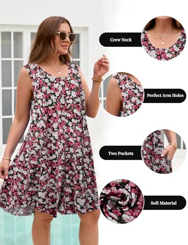 Image of JollieLovin Women Plus Size Curvy Summer Tank Sun Dresses Sleeveless Causal T-Shirt Dress Beach Swing Cover up(L-5X)