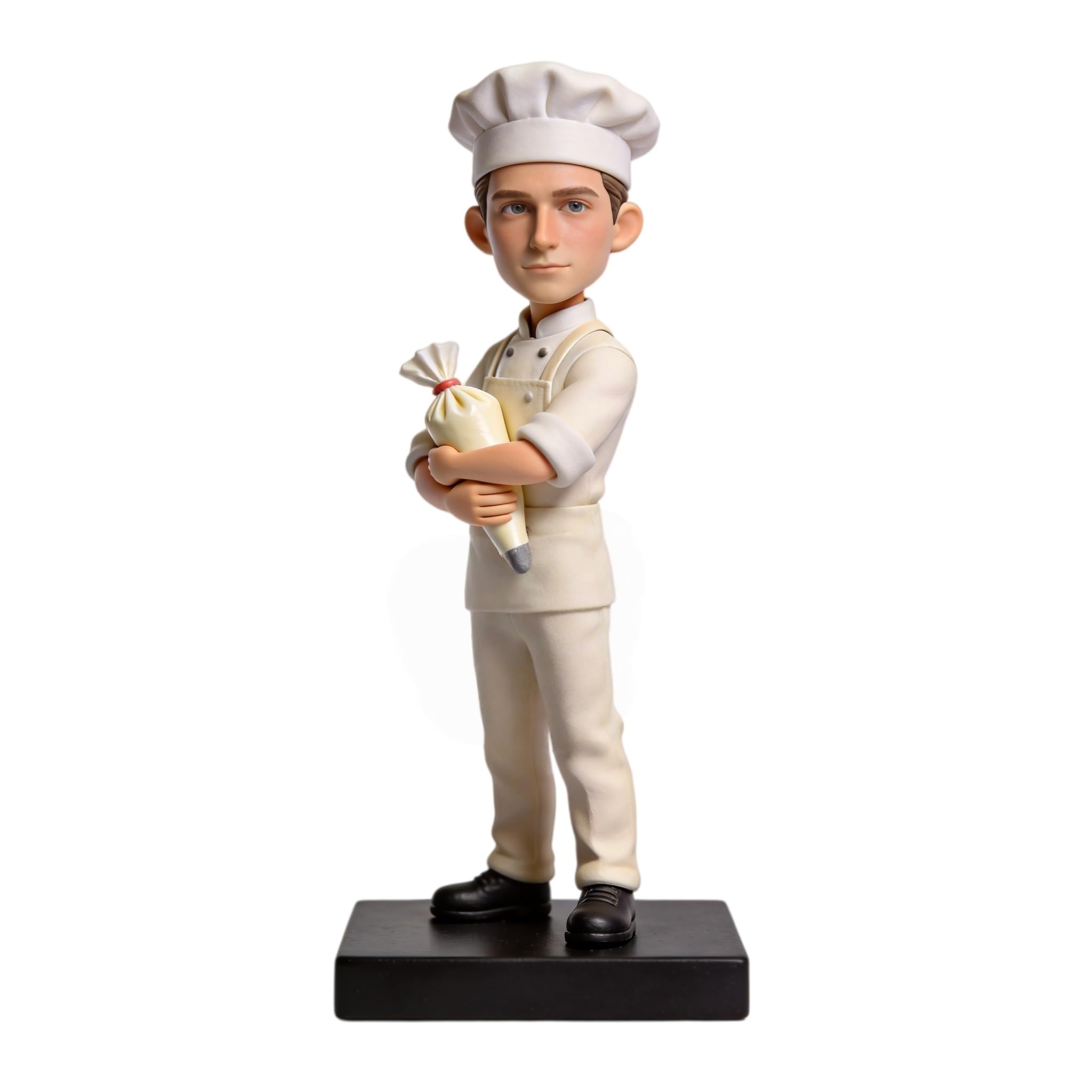 Bobblehead di pasticcere personalizzato, statuetta 3D personalizzata da foto, statua a corpo intero in argilla polimerica fatta a mano, con sac à poche, decorazione per scrivania di compleanno