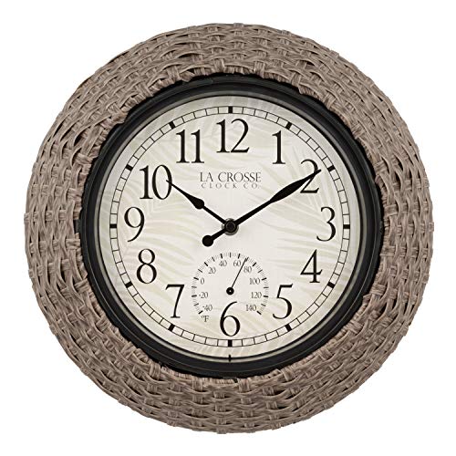 La Crosse 433-3833 13-Inch Weaver Indoor/Outdoor Rattan Analog Quartz Wall Clock, Brown #TOP17