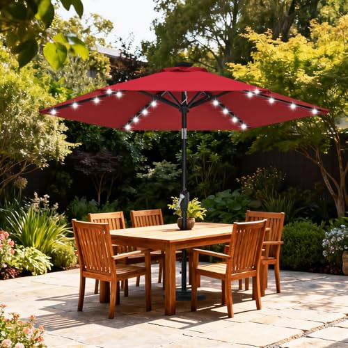 Image of ABCCANOPY Durable Solar Led Patio Umbrellas with 24LED Lights 7.5FT with 6 Sturdy Ribs (Burgundy)