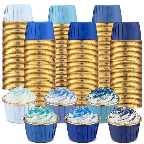 Geiserailie 100 Pcs Dusty Blue Cupcake Liners Blue Cupcake Foil Wrappers Snack Bowls for Parties Wedding Bridal Shower Birthday Supplies