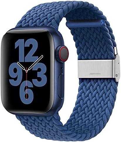 youmaofa Compatible with Apple Watch Strap 44mm 42mm 45mm 49mm, Adjustable Braided Stretchable Elastic Sport Replacement Strap with Buckle for iWatch SE/Series 8 7 6 5 4 3 2 1, Blue