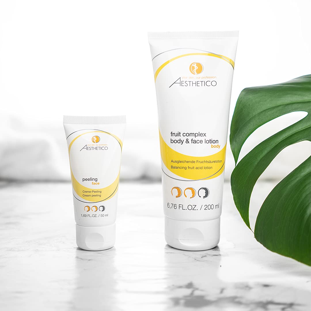 AESTHETICO fruit complex body & face lotion, 2 x 200 ml | Fruchtsäurelotion für Gesicht und Körper, glättet unreine und reife Haut, mit Weihrauch, Hyaluronsäure und Urea