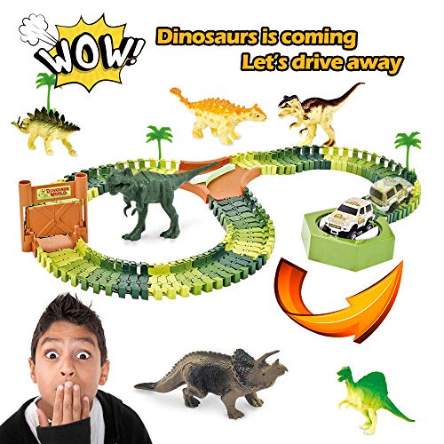 image for Finger Rock Dinosaur Toys Train Tracks Set Create a Road Race with 192